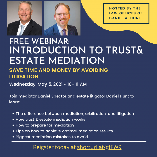 An event invitation to an Introduction to Trust & Estate Mediation Webinar